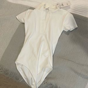 Zara Ribbed Polo Bodysuit - Oyster White - Size S NWT